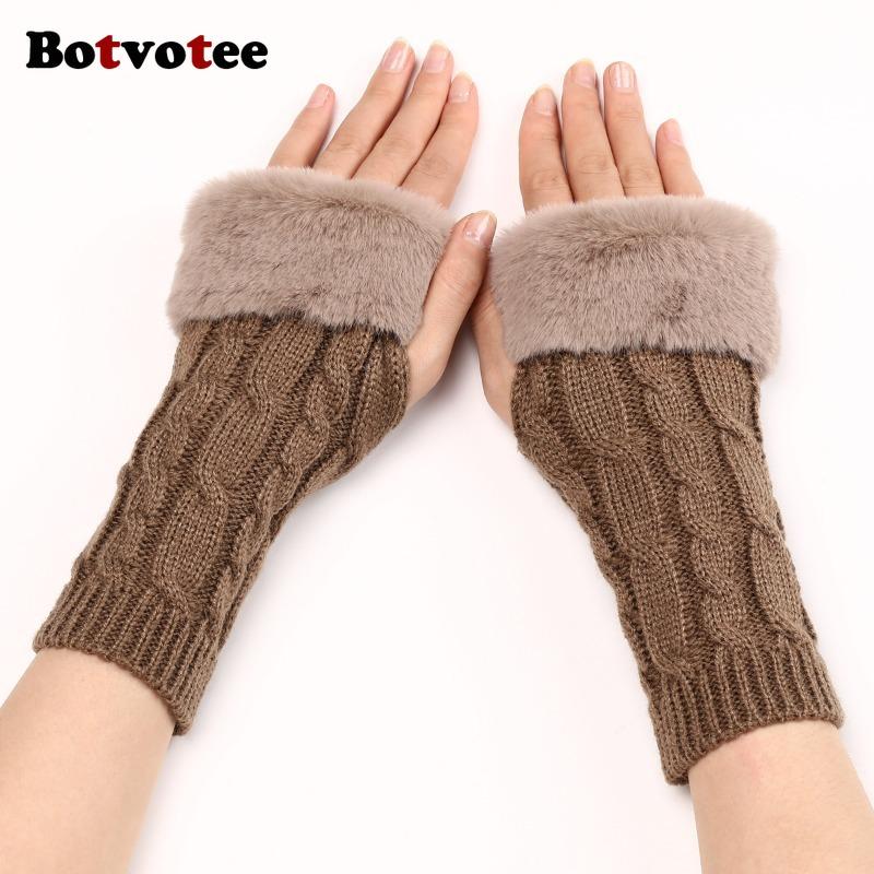 Botvotee Y2k Accessories Arm Sleeves Women Arm Warmers Free Shipping Furry Knit Winter Fingerless Gloves Half Finger Oversleeve