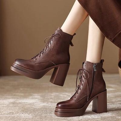 High-heeled Shoes, Chunky Heels, Short Boots, Retro and Versatile Ankle Boots for Women
