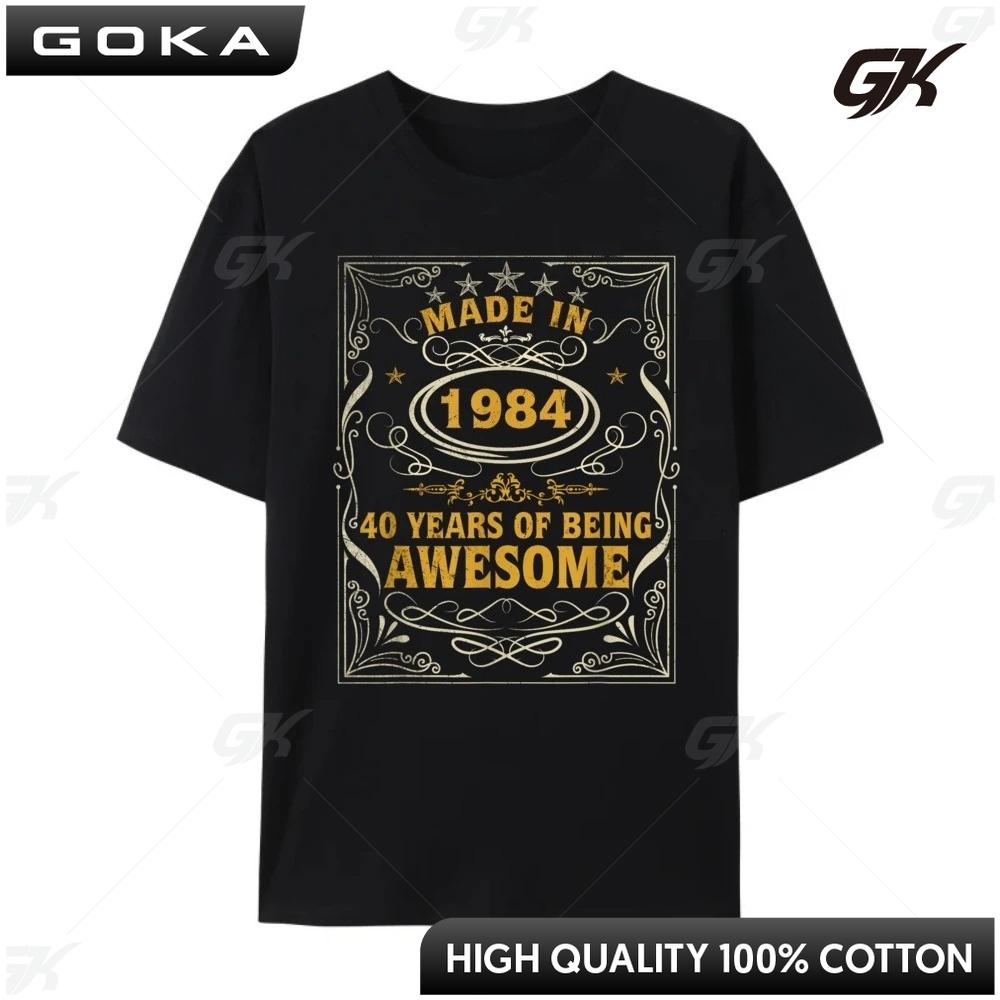 40 Year Old Men 1984 Made In 1984 40th Birthday Black Graphic Tees T Shirt Man Easter Day Round Short Sleeved