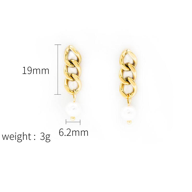 Fashion Titanium Steel Cuban Chain Pearl Earrings High Sense Light Luxury Medium Antique Jewelry Earrings