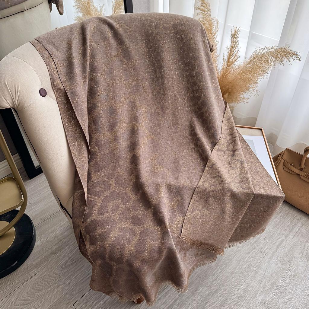 Female European and American Leopard Print Thickened Warm Imitation Cashmere Fringed Cape Double-sided Gold Thread Shawl Autumn and Winter