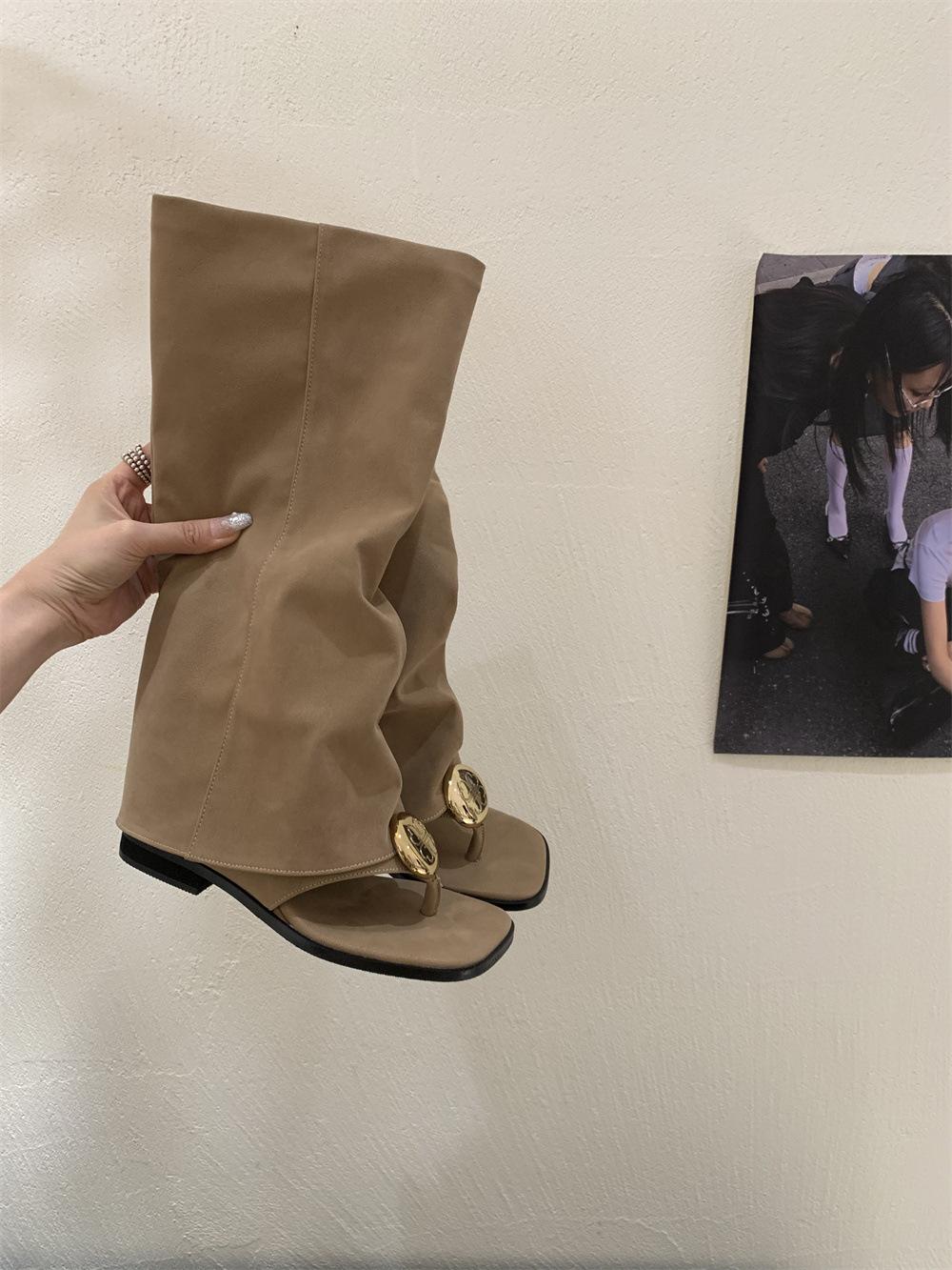 

Increase the height by 5 cm~ look thin! Summer toe pants boots women s fashion mid-tube boots niche fashionable retro cool boots 39