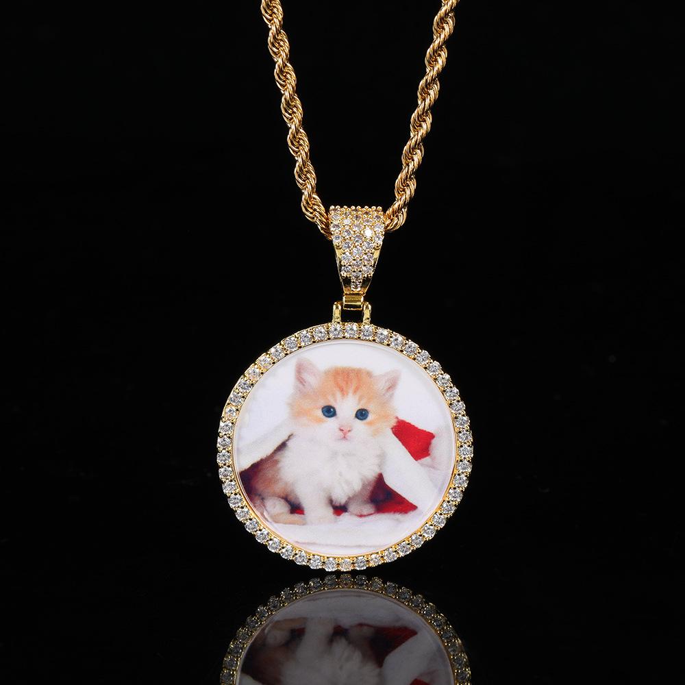 Trendy European & American Hip Hop Zircon Trumpet Photo Pendant Necklace for Men