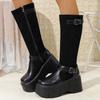 Retro French Black Platform Boots Women's 2025 New Autumn Small Fat Mm Thin and Heightened Knight Boots