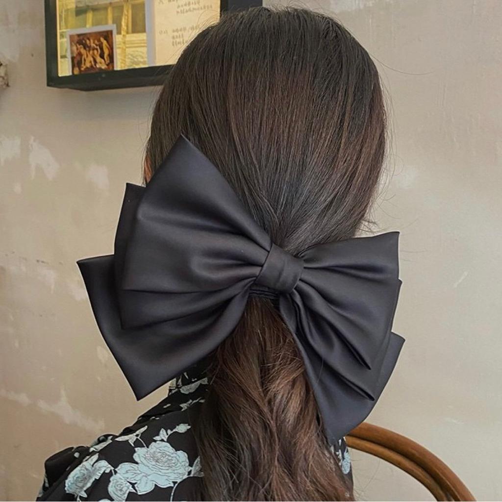 1PC Large Bow Hair Clips Fashion Simple Solid 9.5inch Satin Hair Bows Pins Women Girls Hair Accessories