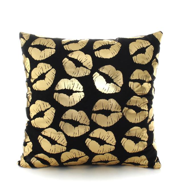 Golden Love Leaves Bronzing Cushion Decorative Pillow Black And White Velvet Pillowcase Home Decor Sofa Throw Pillows 17*17Inch