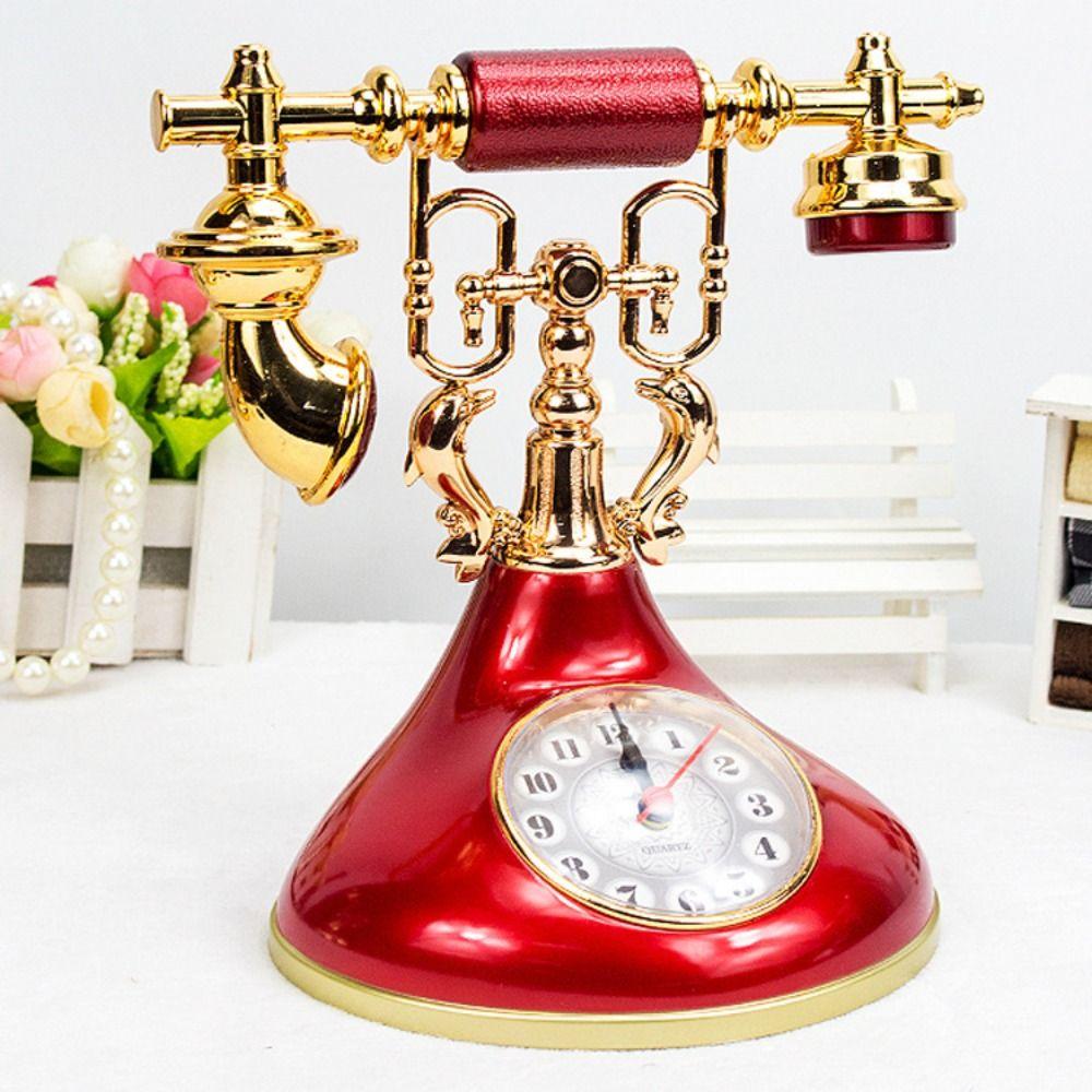 Handmade Telephone Clock Model Antique Telephone Clock Ornaments Simple Telephone Alarm Clock Home