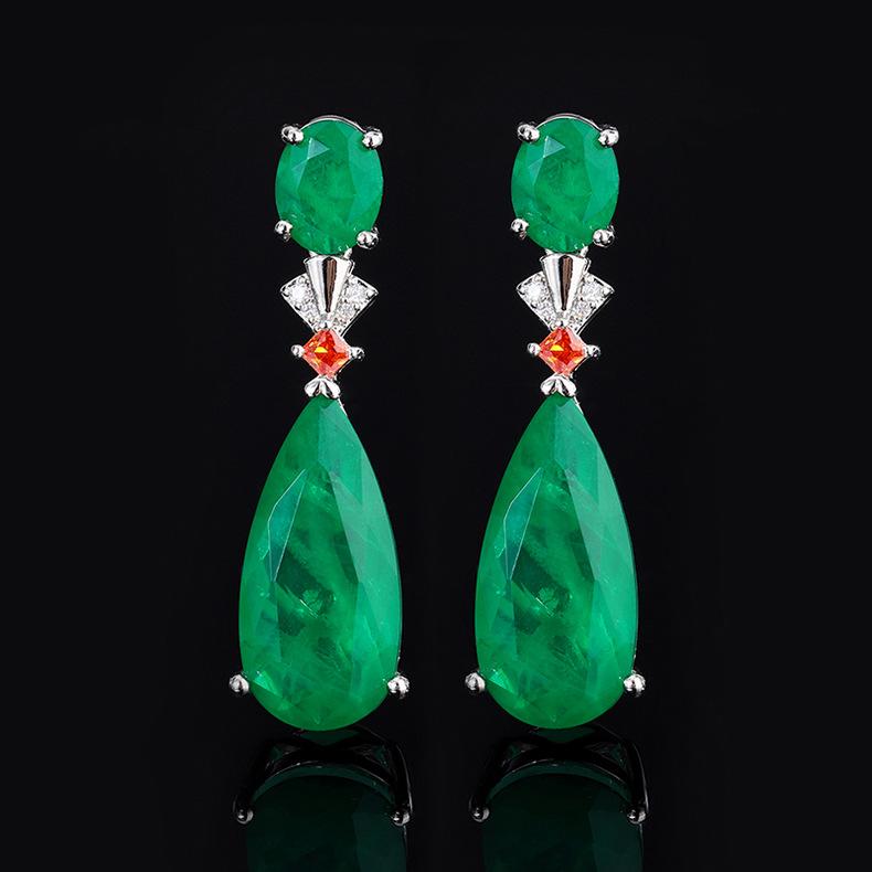 Hot Internet Celebrity Retro Paraiba Earrings Dinner Emerald Water Droplet Exaggerated
