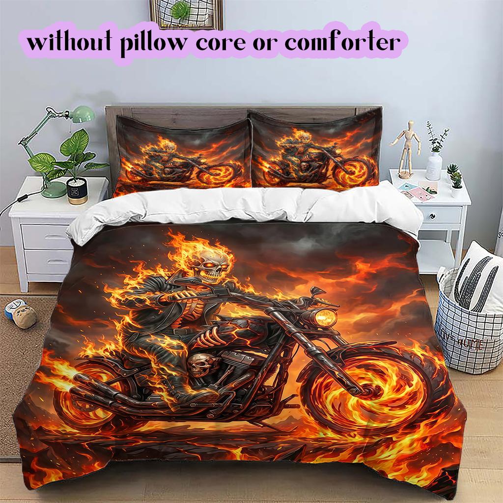 Fire and Death Pattern Bedding Quilt Set Quilt Cover Pillowcase Home Decoration Birthday Gift (1 * duvet cover + 2 * pillowcase, without core)