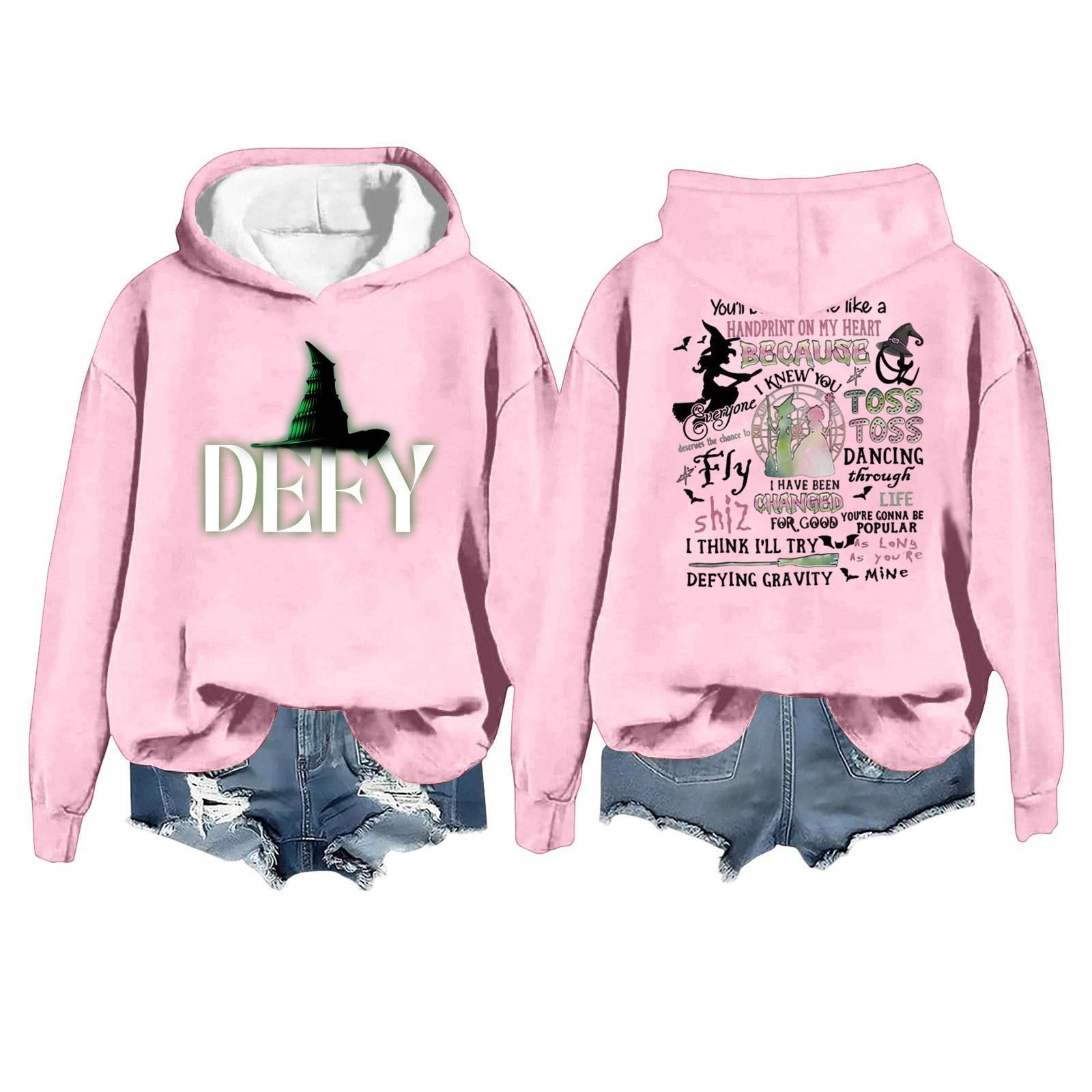 

Women s Casual Long Sleeve Pullover Witch Print Hooded Sweatshirt M рожевий