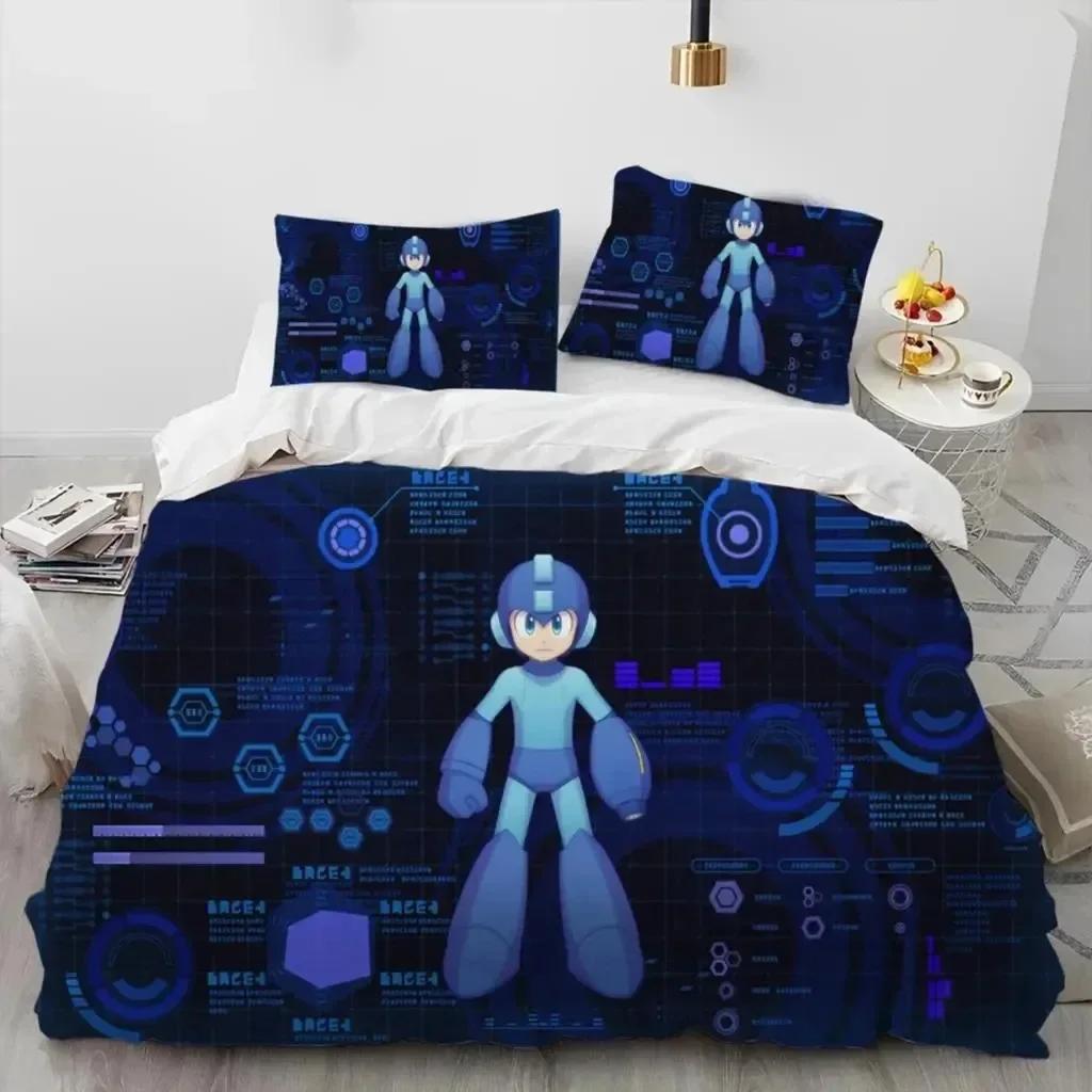 3D Rockman Megaman Game Cartoon Bedding Set Duvet Cover Full Queen King Size Pillowcase Bed Print Aldult Kid Bedroom Single Twin