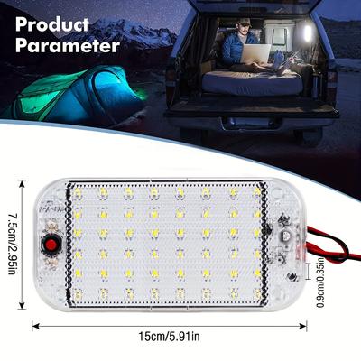 48 LED Panel Light with Crystal Shell, Super Bright Interior Dome Light with Switch for Car Van RV Boat, 2-Way Installation
