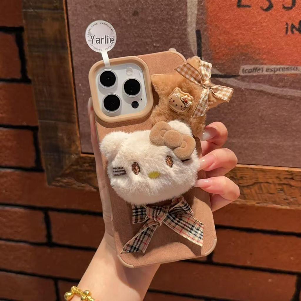Suede Cat Doll Phone Case for iPhone 17 Pro Max/16 - Plush Autumn & Winter Cover