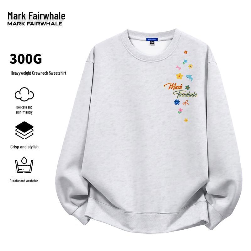 MARK FAIRWHALE Men's Retro Heavyweight Letter Print Crewneck Sweatshirt