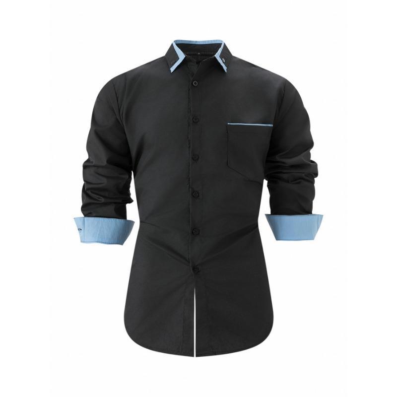 Spring Autumn Men's Business and Leisure Color blocked Loose Long sleeved Shirt