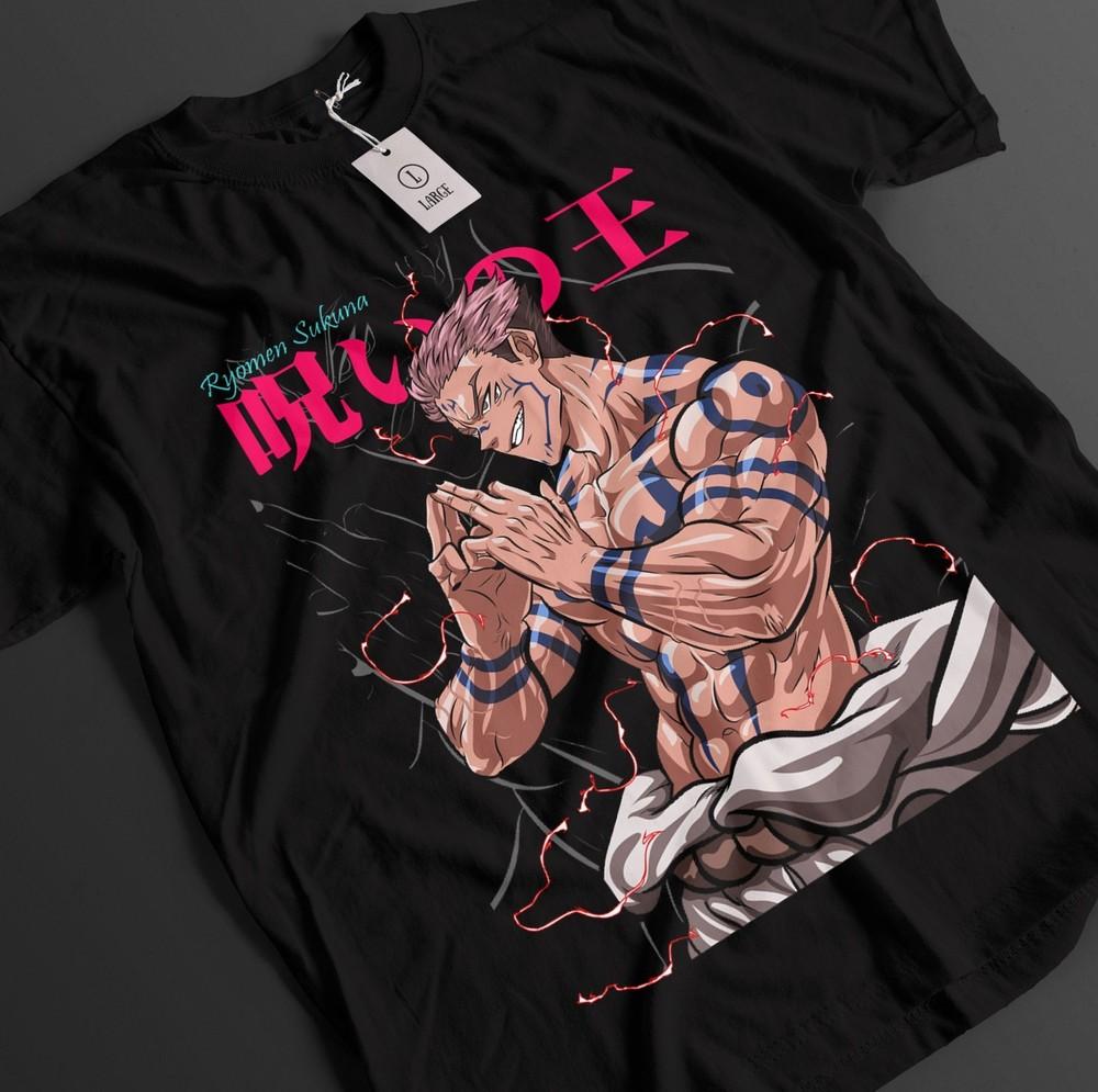 

Футболка Jujutsu Kaisen Футболка Сукуна Футболка Годжо Итадори Мегуми Топ JJK Аниме Унисекс Футболка 4XL