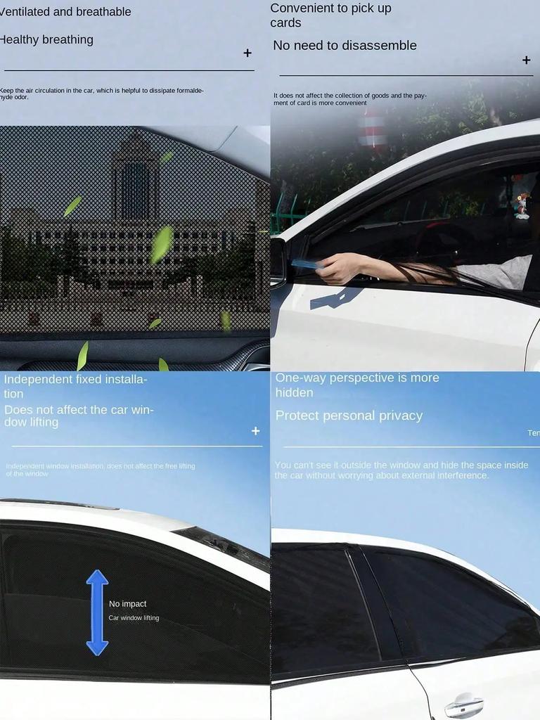 4-Piece Breathable Mesh Car Side Window Shade UV & Insect Resistant Universal Mosquito Net for Car Windows