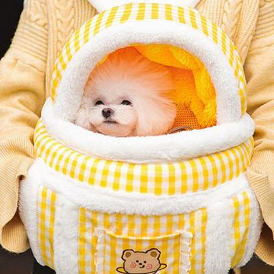 Soft Dog Checked Bear Bag for Dogs and Cats, Pet Carrying Bag, Front Bag, Winter Walk, Korean Pet Shampoo