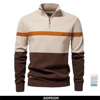 2024 gespleißt Baumwolle Pullover Männer Casual Stehkragen Hohe Qualität Pullover Gestrickte Pullover Männlichen Neue Herbst Winter Herren Pullover