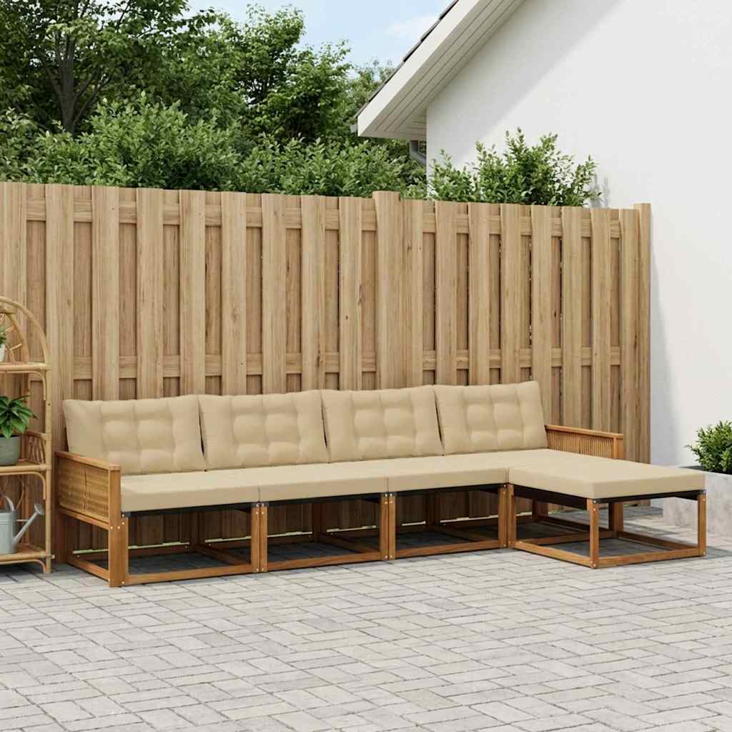 Outdoor Sofa Set with Cushions 5 pcs Natural and Beige