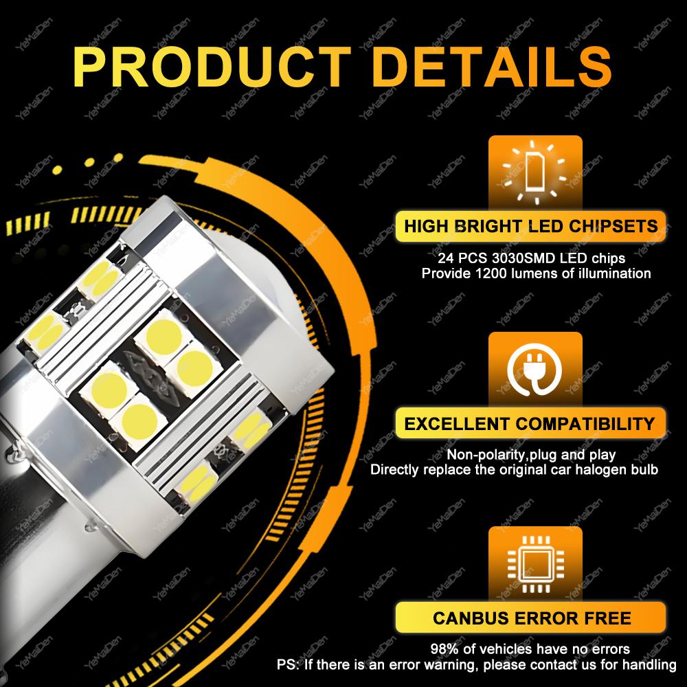 2/4 PCS CANBUS 1156 BA15S 1157 BAY15D LED Bulb For Car Turn Signal Reverse Brake Parking Lights 12V 24V 3030-24SMD 1000LM White Back Up Lights 1