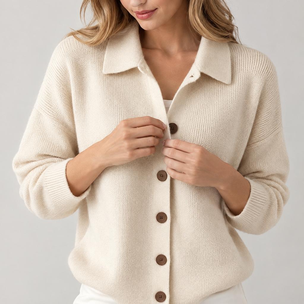 Western Standard Size Women'S Autumn Winter Premium Elegant Casual Soft Pullover Lapel Cardigan Sweater Women
