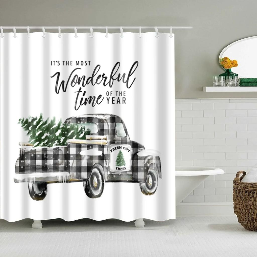 Christmas Bath Curtains Home Decor Winter Snowflake Snowman Santa Claus Waterproof Shower Curtain Bathroom Curtains