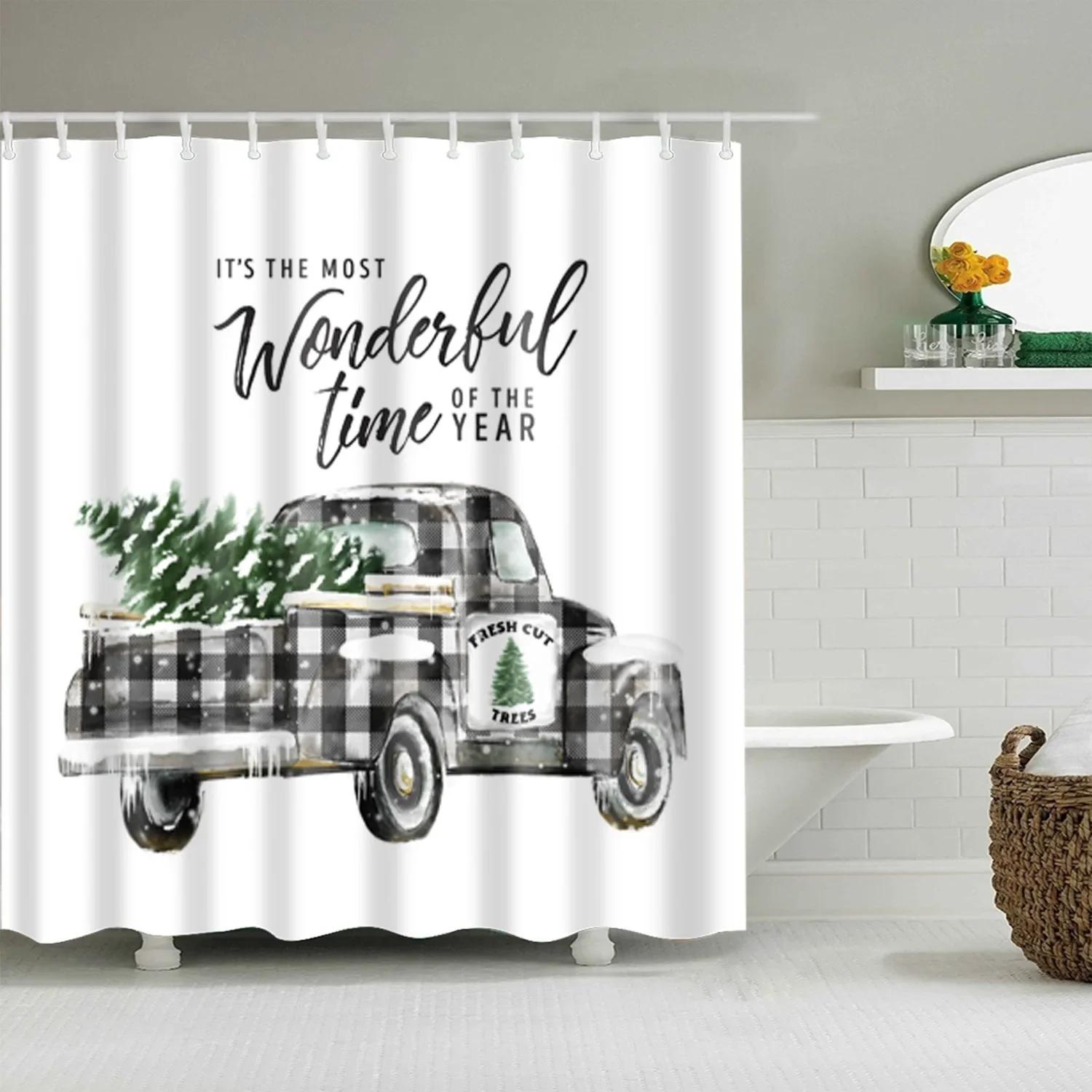 

Christmas Bath Curtains Home Decor Winter Snowflake Snowman Santa Claus Waterproof Shower Curtain Bathroom Curtains 90X180CM
