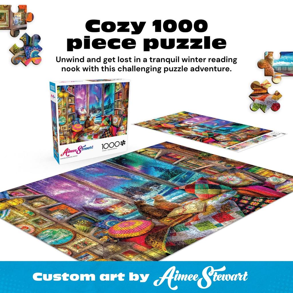 Buffalo Games - Aimee Stewart's Northern Lights Cats Winter Scene 1000-piece Jigsaw Puzzle for Adults, Made in the USA