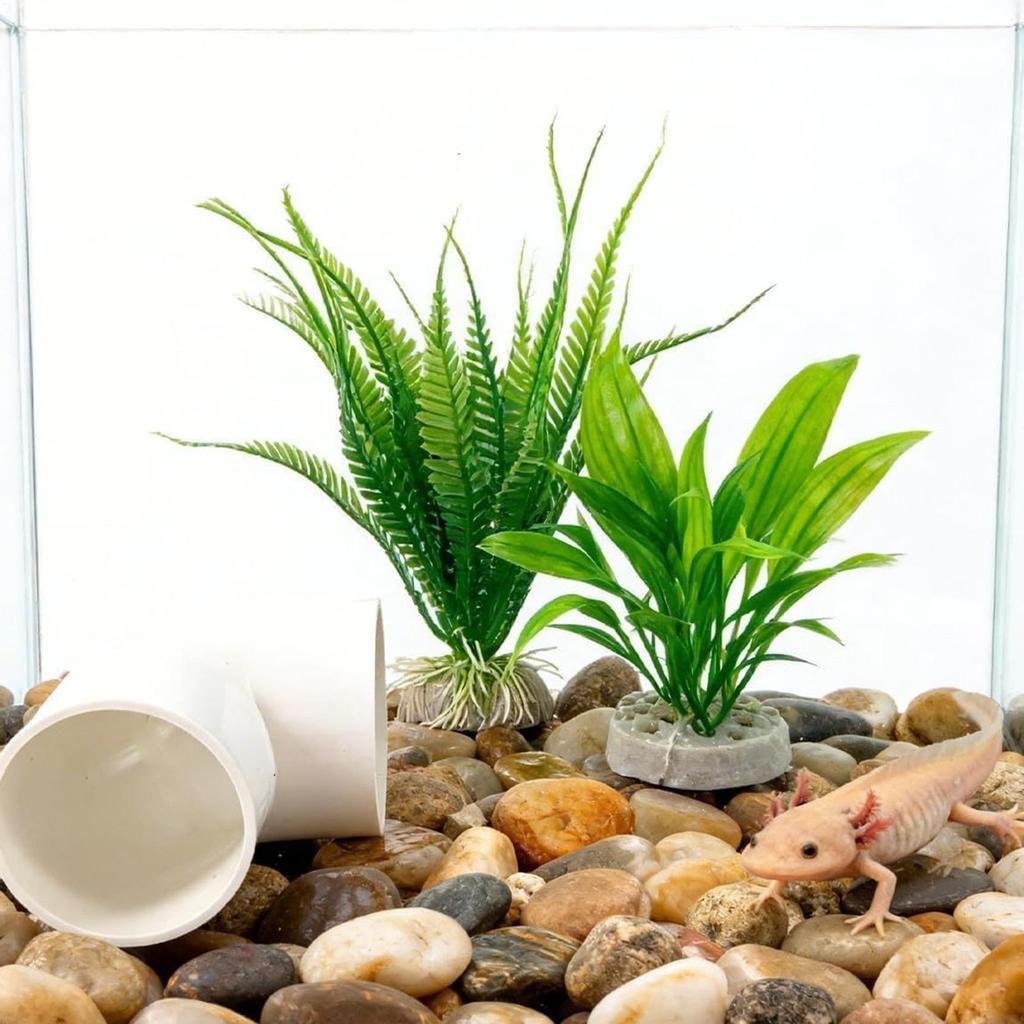 Axolotl Tank Accessories With Fake Plants Tube Small House 3-Piece Aquatic Axolotl Cave For Aquarium For Turtle Clown Crab Dwarf