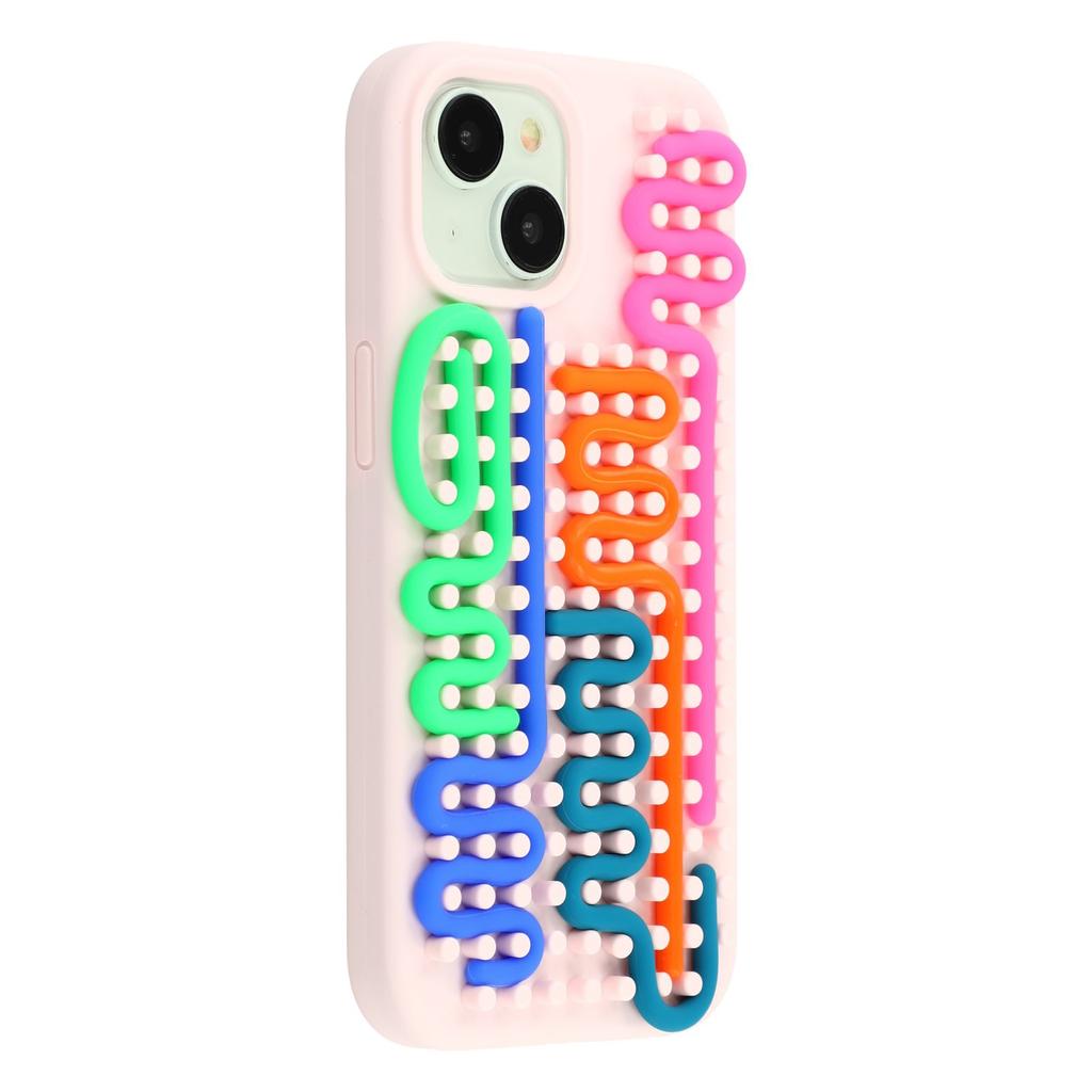 For iPhone 15 Case 3D Stress Relief DIY Colorful Bar Silicone+PC Phone Cover Dots Design
