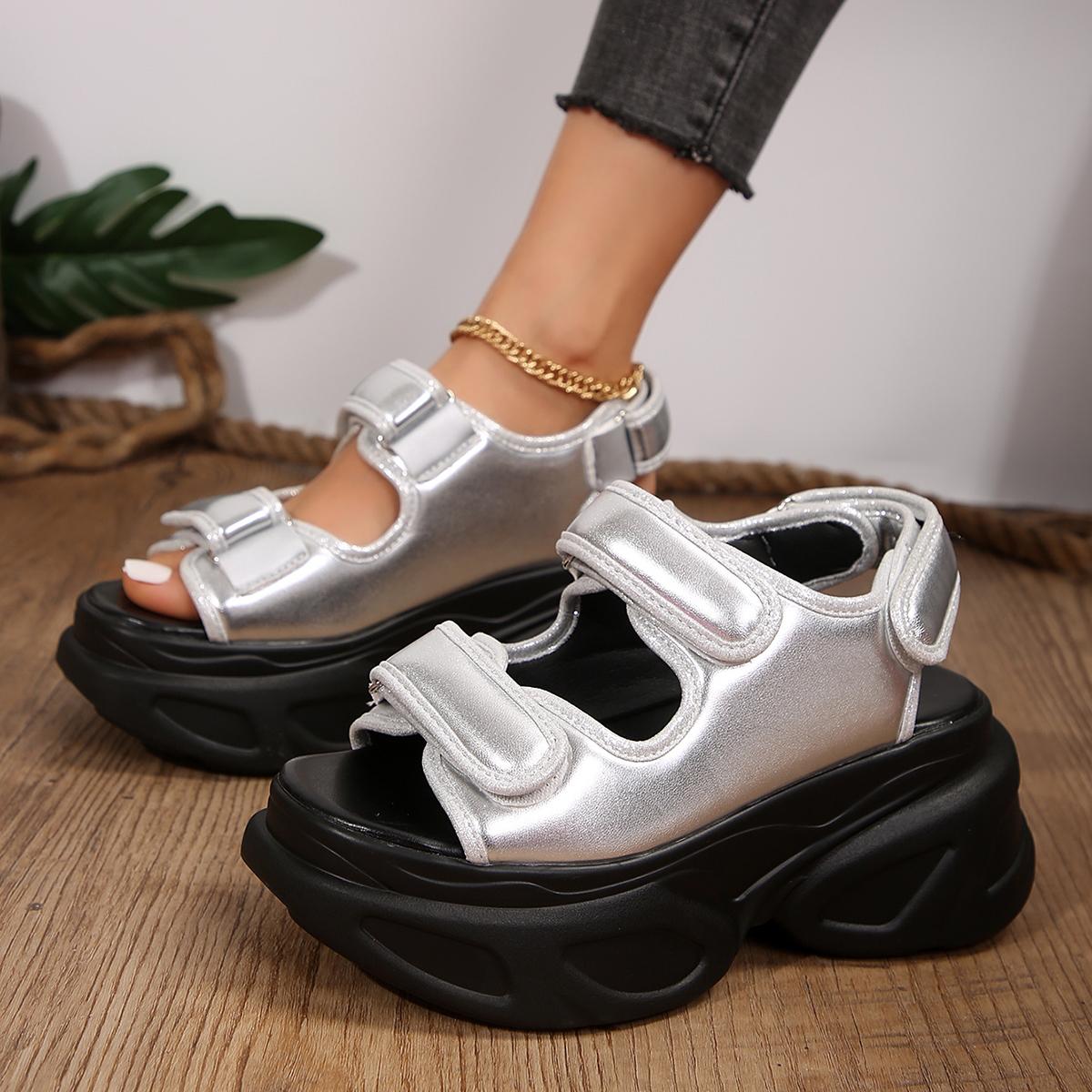 

Модные женские сандалии 2024 года, новые летние сандалии на высокой платформе, женские нескользящие толстые туфли для отдыха на открытом воздухе для женщин Sandalias De Mujer 36 серебряный