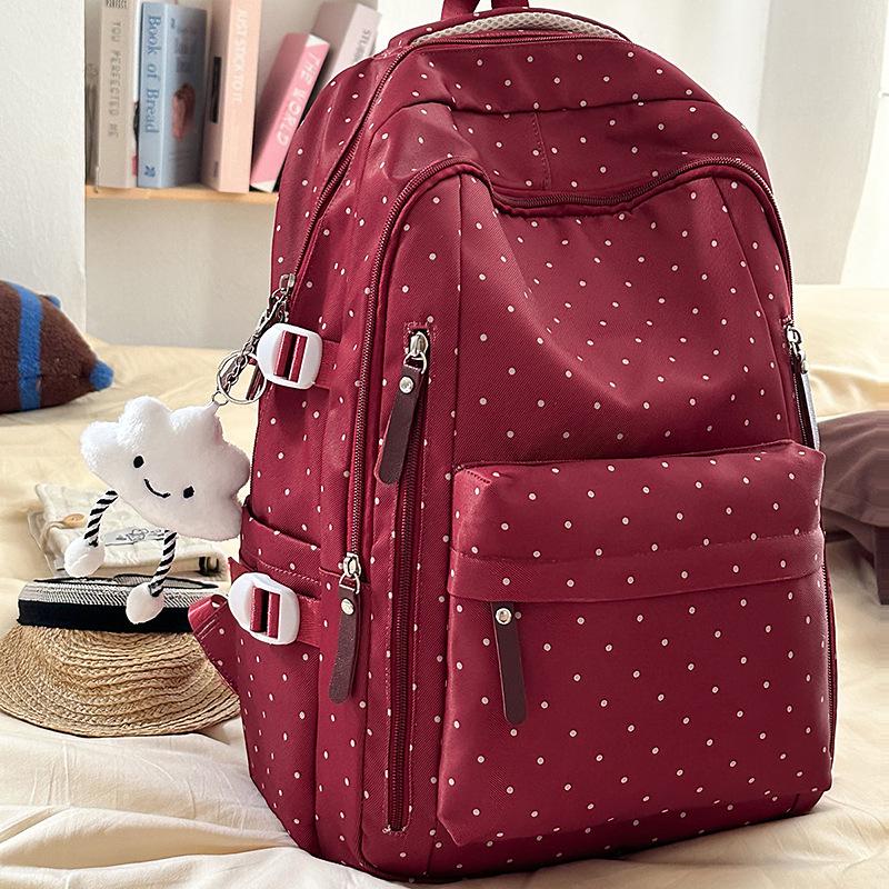 Polka Dot Lightweight Backpack for High School Girls, Simple and Trendy Design