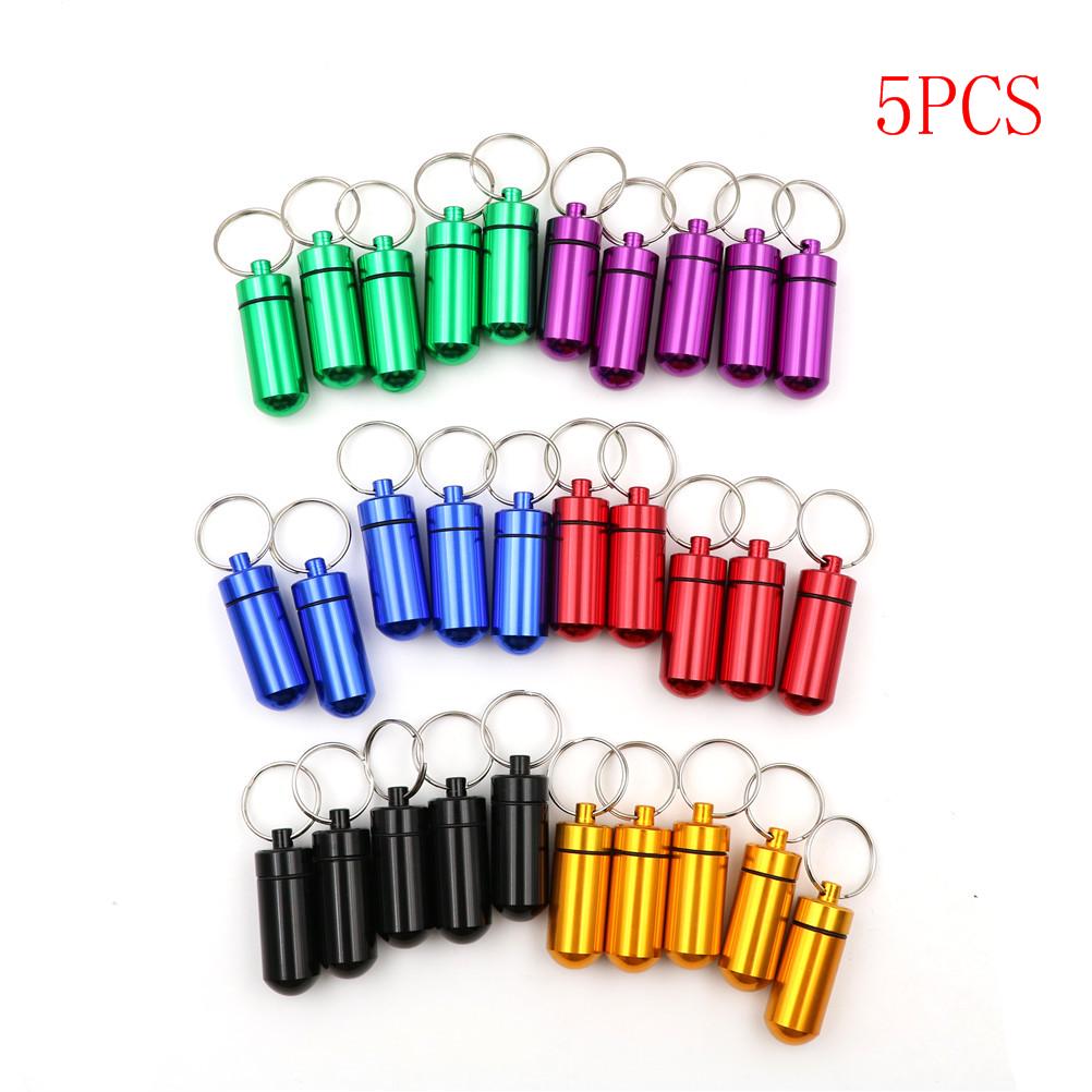 5Pcs Waterproof Mini Aluminium Pill Box Case Bottle Holder Container Keychain