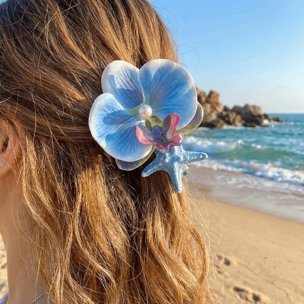 Trendy Orchid Flower Hairpin Vintage Resin Starfish Hair Clip Pearl Hair Clip Seaside Wear