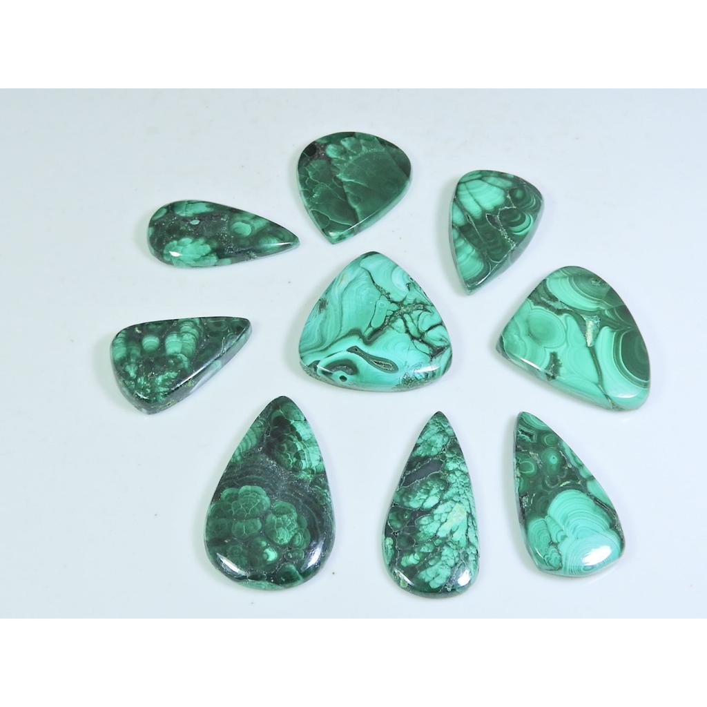 186Cts. Natural Green Malachite Ring Size Pear Cabochon Gemstone 09Pcs Lot C-262