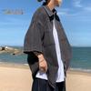 Men Denim Button-down Shirt Short Sleeve Lapel Shirt with Chest Pockets Loose Fit Casual Shirt for Summer Daily Wear Vacation Street