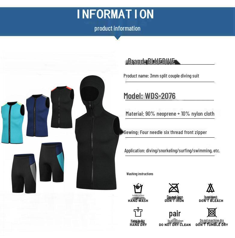 3mm Unisex Diving Vest with Hood – Warm Wetsuit for Surfing, Windsurfing & Cold Protection