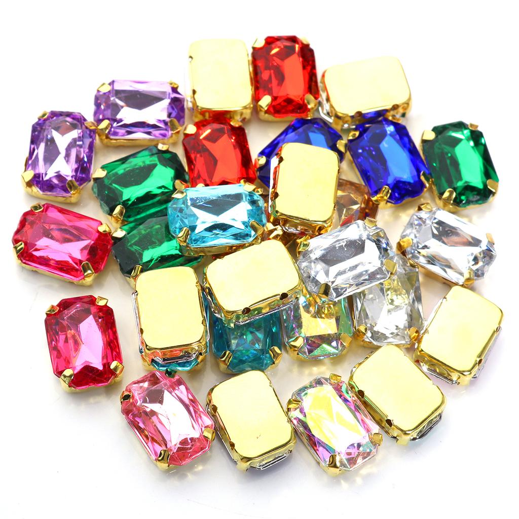 30pcs/lot Square Acrylic Rhinestone Beads Stainless Steel Gold Bottom Sew On Rhinestones For DIY Clothing Headwear Jewelry Decor