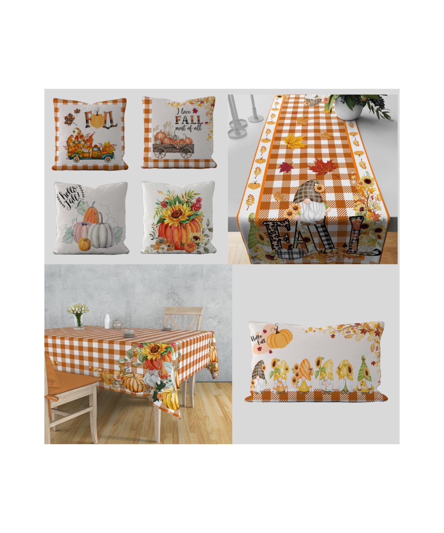 

Осенняя тыква 140х140 см. Скатерть, дорожка, комплект наволочек (7 ШТ.)