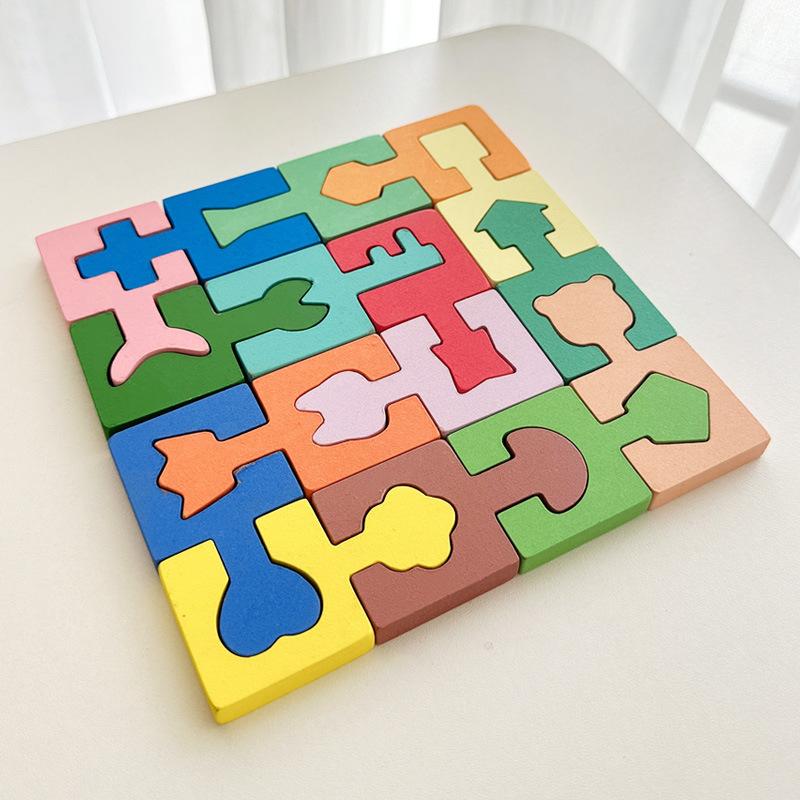 

16Pcs Colorful Wooden Puzzles Children Cartoon Plane Puzzle Baby Early Education and Intellectual Building Block Toys