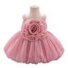 Toddler Princess Dress with 3D Rose Flowers and Shiny Satin Puff Sleeves