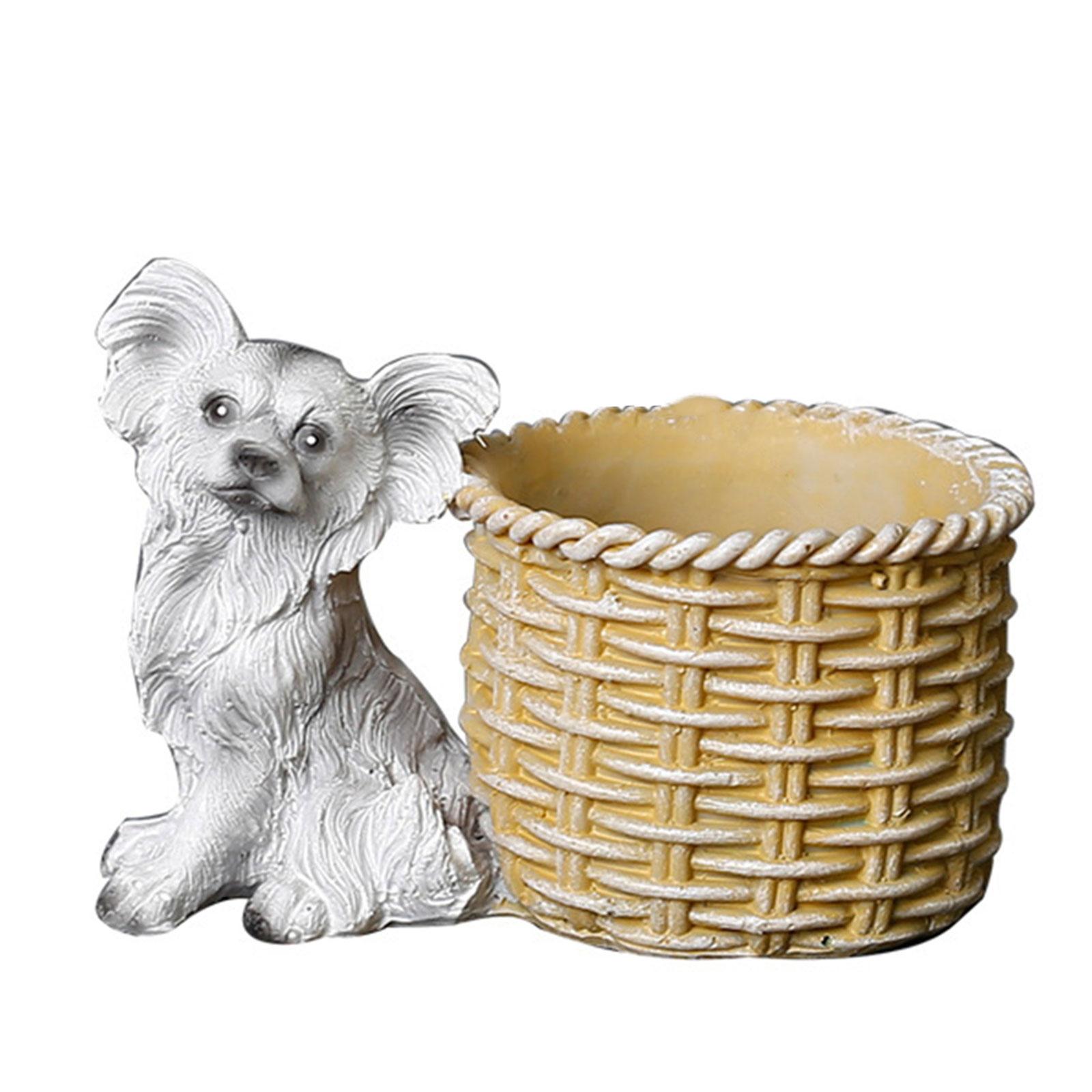 

Puppy Figurine Flowerpot for Windowsills Desktops Decorative Planter Flower Basket Home and Office Decoration Use серый