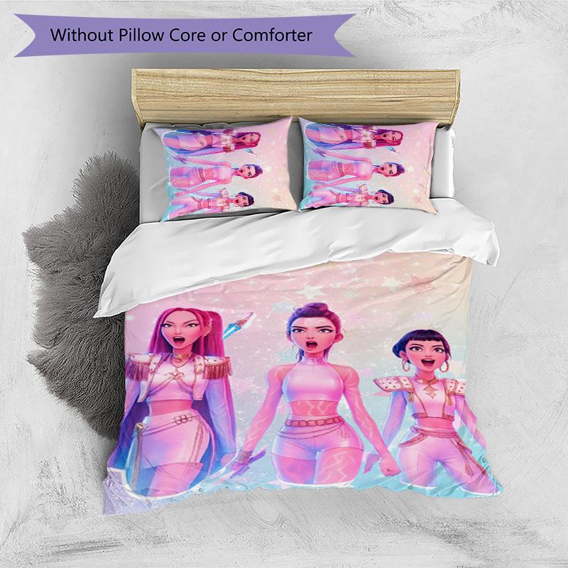 Kpop Demon Hunters Pattern Printed 3PCS Bedding Set, Soft Skin-Friendly Washable Duvet Cover & Pillowcases Set