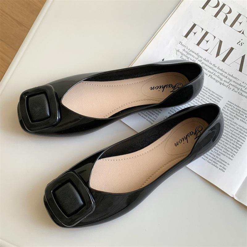 Yuzhihao Women s Solid Color Square Buckle Flats – Fashionable Shallow Mouth Sandals Size 36
