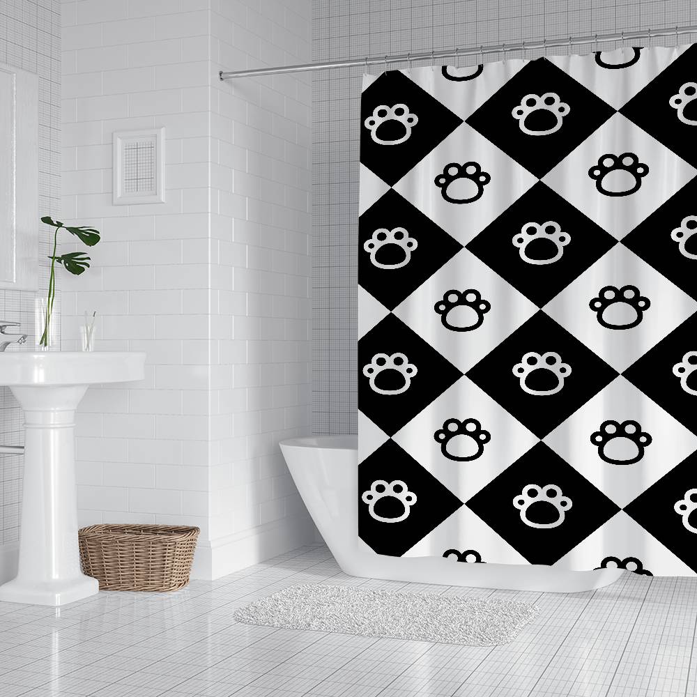 Animal Paw Print Bathroom Shower Curtain Bathroom Partition Curtain Light Opaque Waterproof Material Bathroom