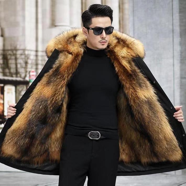 

Зимове нове пальто-пиріг довге зі знімною підкладкою з хутра єнота, потовщене штучне хутро, великого розміру, чоловіче XL 116-65kg