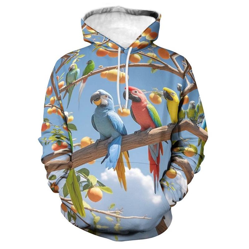Moletom engraçado com padrão de papagaio para homens mulheres pássaros animais moletons estampados em 3D moletons casuais streetwear pulôver mangas compridas