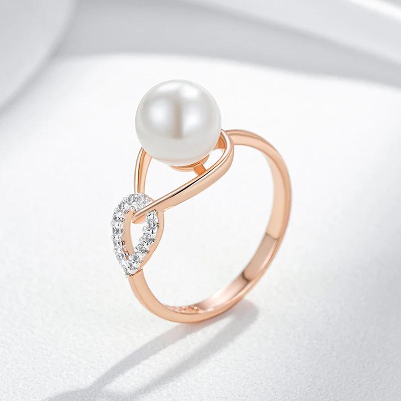 Wbmqda Luxury Pearl Women's Rings 585 Rose Gold Silver Color Ethnic Wedding Party Fine Zircon Jewelry Accessories