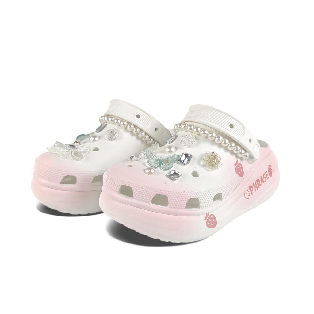 Crocs Crush Clog EVA Strawberry Fruit Buckle Hand-Painted Graffiti Casual Fashion Versatile Hole Shoes Unisex White